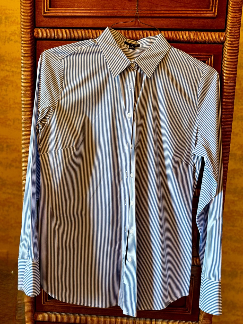 Ann Taylor Women’s Classic Cotton Blue and White Stripe Button-Up Shirt Size 8